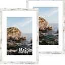 iRahmen 16x24 Picture Frame Set of 2 with Plexiglass, Distressed White Poster Frame Display 12x18 Picture with Mat or 16 x 24 Without Mat, Wood Photo Frame for Gallery Wall Mounting
