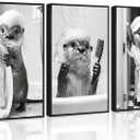 3Pcs Cute Otter Bathroom Wall Art Funny Black And White Animal Canvas Poster Prints Fashion Bathroom Painting for Home and Office Restroom Home Decorations Unframed
