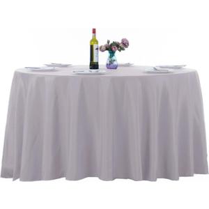 Ascoza 2pack 132 Inch Silver Round Tablecloth in Washable Polyester Fabric for Wedding/Banquet/Restaurant/Parties