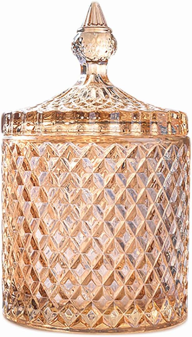 Colorful Glass Jar With Lid - Candy Cookie Container, Jewelry Box, Buffet Biscuit Storage, Decorative Food Container (Amber) (Pointed Cylinder-amber)