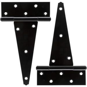 HILLMASTER 10 Inch T-Strap Heavy Duty Shed Door Hinges Gate Strap Hinges Black Tee Hinge Wrought Hardware for Wooden Fences,Yard,Barn Door,Rustproof (2 Pack)