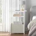 Narrow Side Table with Charging Station Set of 2, Small End Table for Small Spaces, Skinny Nightstands Set 2 with Storage Basket, 3 Tier Sofa Bedside Tables for Living Room,Bedroom, White (Power(19.6"Dx7.9"Wx25.2"H))