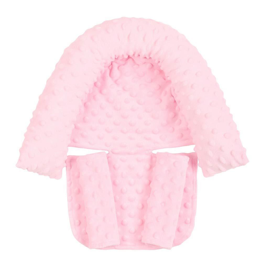 Baby Head Support and Strap Covers - Infant Head Support Pillow Super Soft Head and Neck Pillow for Car Seat Baby Headrest and Carseat Neck Cover,Light Pink