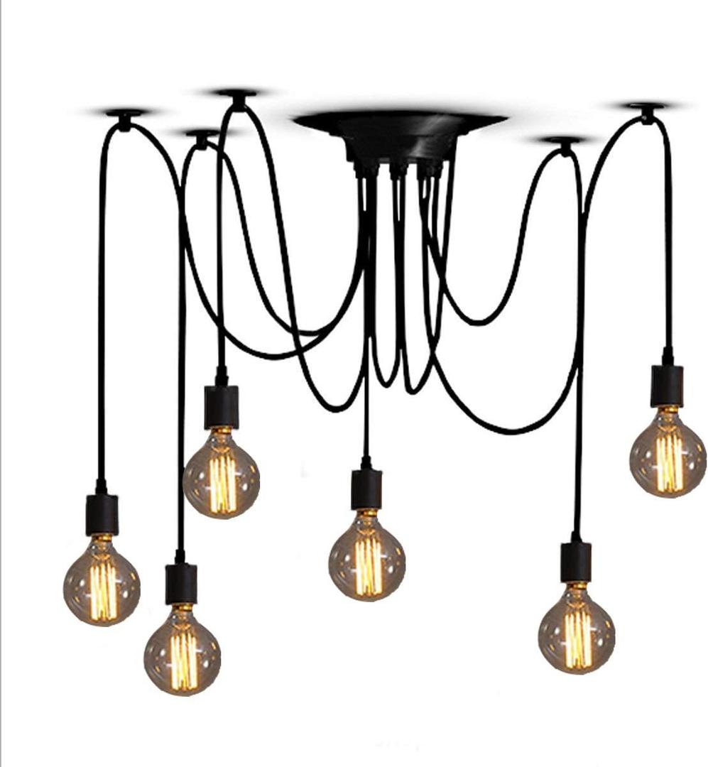 Classic Spider pendent Lamps, Adjustable DIY Ceiling Spider Light E27, Rustic Chandelier, Industrial Hanging Light Dining Hall Bedroom Hotel Decoration, 6 Arms(Each with 1.7m Wire)