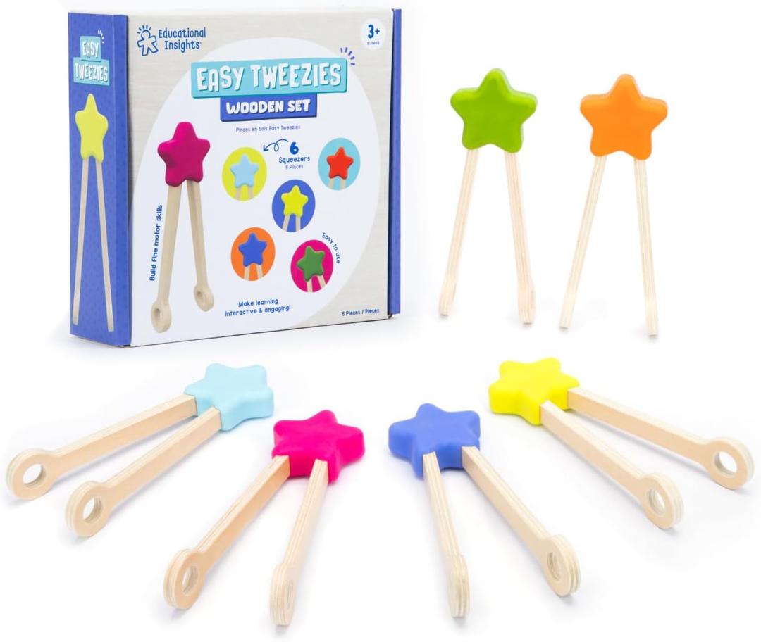 Educational Insights Easy Tweezies Small Group Set Fine Motor Toys for Kids, Sensory Bin Tools, Preschool Classroom Must Haves & Therapy Toys, Wooden Tweezer Activity Kit for Toddlers Ages 3+