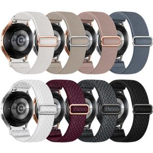 8 Pack Stretchy Bands Compatible with Samsung Galaxy Watch 7 6 5 4 40mm 44mm/Galaxy 5 Pro 45mm/6 4 Classic 46mm 42mm 43mm 47mm/Active 2, 20mm Nylon Elastic Watch Strap Sport Wristbands for Women Men