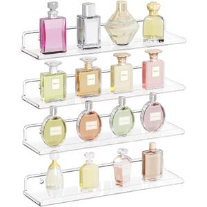 Lifewit Floating Shelves for Wall, 4 Pack 15" Clear Acrylic Shelf Room Decor for Book/Figures/Photo/Makeup in Bathroom, Book Shelf, Living Room, Bedroom, Kitchen Storage and Organization