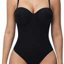 SHAPERIN Women's Tummy Control Shapewear Bodysuits Strapless Low Back Body Shaper with Built-in Bra & Removable Straps (Black)