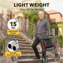 Walkers for Seniors with Seat W20A, 15 lbs Lightweight Rollator | Aluminum, 350 lbs Heavy-Duty, Smooth 8” Widened Wheels, Foldable, Dual Height Adjustment, Thickened Ergonomic Seat & Backrest