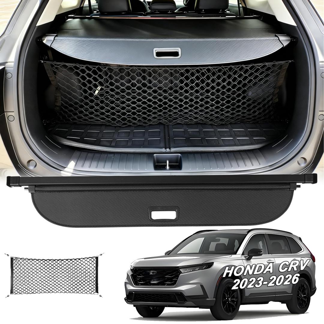 ZAZCQIL Retractable Cargo Cover for Honda CRV 2025 2026-2023 CRV Rear Trunk Cover Carbon Fiber Texture Security Privacy Shade Cargo Anti-Peeping Privacy Shield with Trunk Storage Net