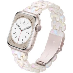 Lightweight Resin Band For Apple Watch Series 11 10 9 8 7 6 5 4 3 2 1 SE 3 2 Ultra 3 2, Fashion Adjustable Replacement Strap for iWatch Bands 38mm 40mm 41mm 42mm 44mm 45mm 46mm 49mm for Women Men (Oval Design Aurora White)
