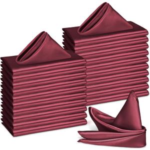 Bailarina 40 Pack Burgundy Satin Napkins,17x17 Inches Wedding Napkins Square Soft Silky Table Napkins Bulk Decorative Elegant Cloth Napkin for Party Decoration, Banquet,Wedding,Graduation