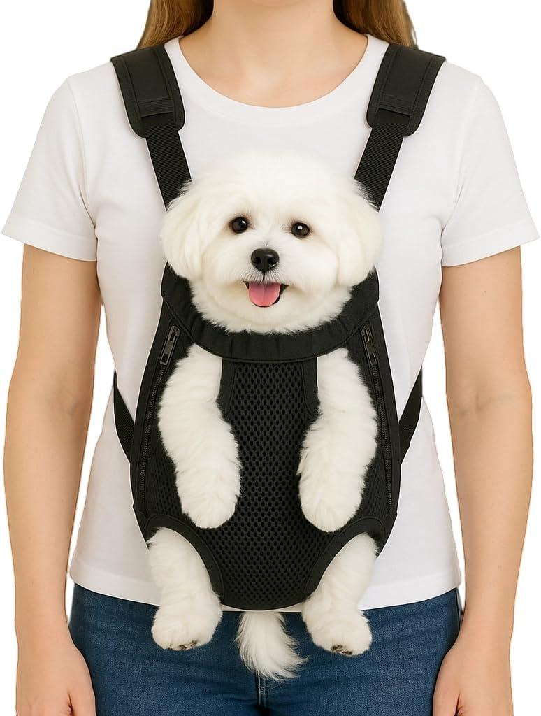 Dog Backpack Carrier, Adjustable Pet Front Carriers, Legs Out Carrying Sling Travel Bag for Small Medium Dogs 10-16 Lbs, Soft Wearable Puppy Chest Carry Backpacks for Walking/Hiking/Camping/Traveling (XL, Black)