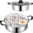 Egg Poacher Pan, Poached Egg Pan Stainless Steel Egg Pan with 4 Cups Egg Cooker Poached Egg Maker for Kitchen (Without Coating)