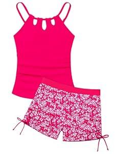 Girls Swimsuit Cutout Bathing Suit Two Piece Swimsuits for Teen Girls Tankini Swimwear Set High Waisted 11-15 Years Pink