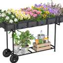 YBING Raised Garden Bed with Wheels Outdoor Elevated Planter Box Stand 6 Pocket Raised Flower Bed with Legs and Storage Shelf Herb Garden Planter for Patio 30" Tall, Dark Grey (Gray)