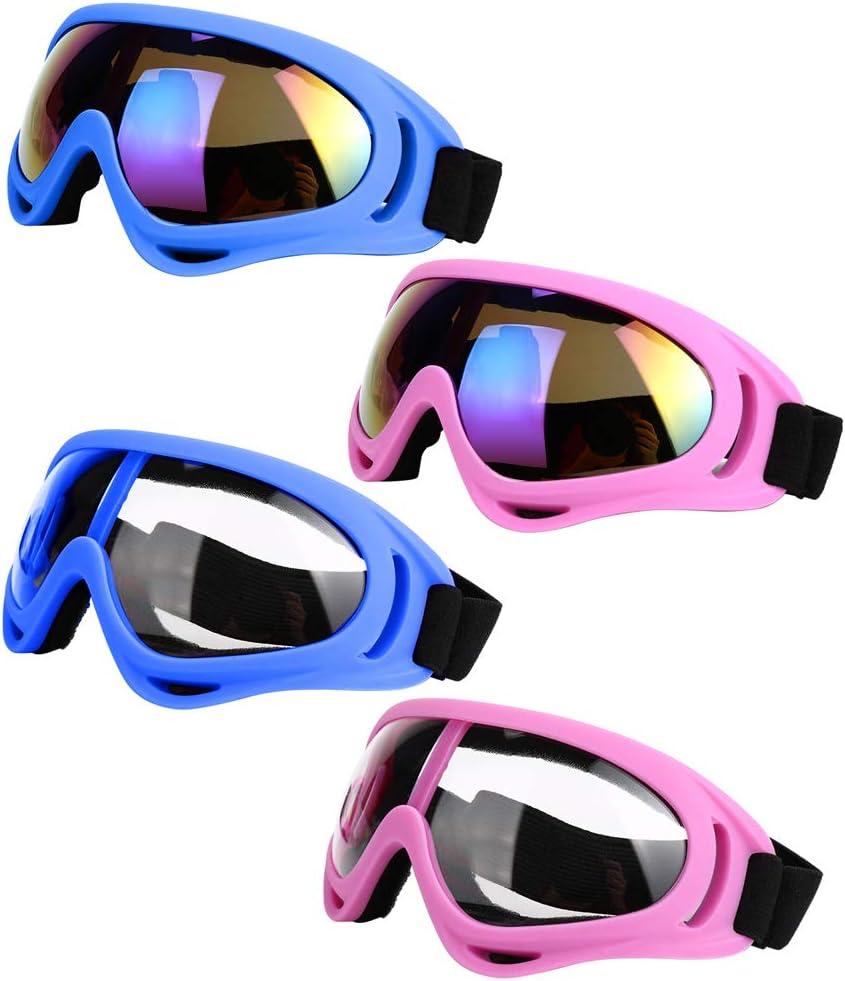 Ski Goggles, Pack of 4 - Snowboard Motorcycle Goggles Tactical Combat Military Glasses (Blue+pink Frame/Colorful+clear Lens)