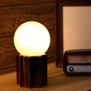 Modern Ceramics Table Lamp Brown Ceramic Base White Jade Round Ball Glass Accent Lamp