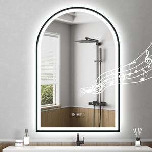 STARLEAD 36"x24" LED-Bathroom-Mirror-with-Lights, Wall-Mounted with Bluetooth, Anti-Fog, 3 Color Temperature Dimmable Brightness, Waterproof, Tempered Glass, Frontlit & Backlit, Black Frameless Arched