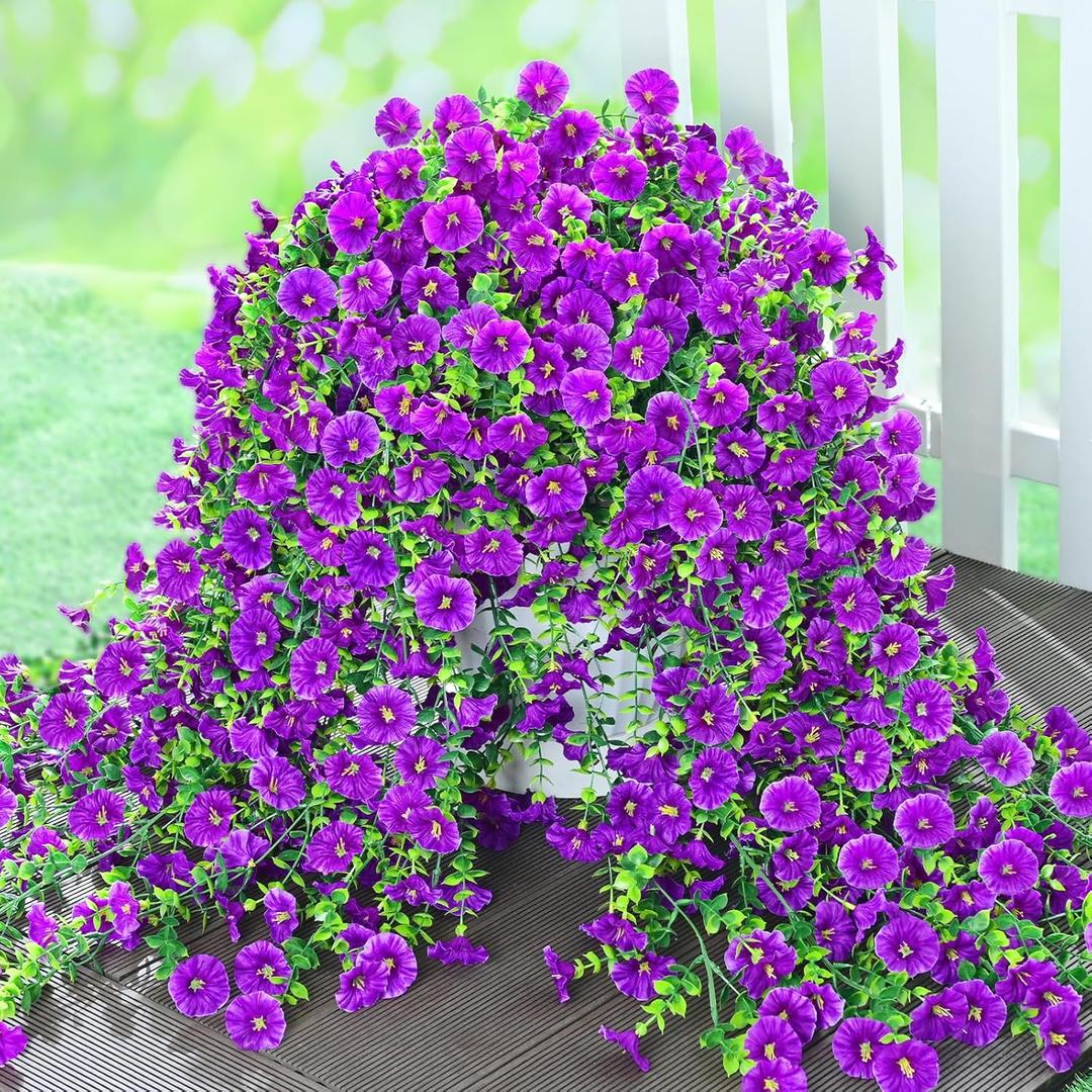 Artificial Flowers for Outdoors, Fake Hanging Flowers for Decoration, UV Resistant Artificial Outdoor Plants, 2 Pcs Artificial Petunias for Outdoors Garden Patio Porch Yard Decoration, Purple
