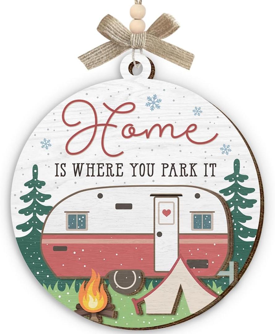 Camping Ornaments 2025, Camper Gifts for Women Men, Home is Where You Park It Wooden Ornaments for Christmas Decorations, Travel Gifts for Friends, Family, Exchange Ideas