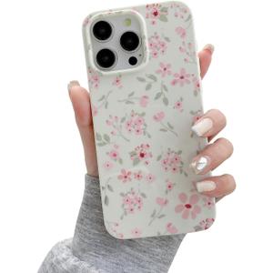 QLTYPRI for iPhone 14 Pro Case, Cute Pink Floral Flower Pattern Aesthetic Phone Case, Raised Camera Protection Soft Slim TPU Shockproof Protective Phone Cover for Girls Women - Pink