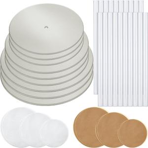 Patelai 89 Pcs Cake Tiered Stacking Kit 8,6,4 Inch Silver Round Cake Boards with Parchment Paper Round and Plastic Dowel Rods for Stacking Support Decorating Supplies