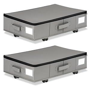 Vincona Under Bed Storage with Wheels, 2 Pack Under Bed Storage Containers with Label Holders for Clothes, Shoes and Blankets, Rolling Underbed Shoe Organizer with Cover, Grey (23.6 x 15.7 x 7.28 in)