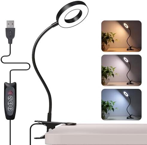 Foneso Desk Lamp Clip on Light, 48 LED USB Lamp with 3 Color Modes 10 Brightness Levels, 360° Flexible Gooseneck Eye Protection Bed Night Light for Reading, Makeup, Craft (Black)