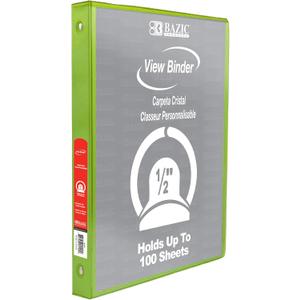 BAZIC Products 3 Ring Binder 1/2" Economy View Binders Organizer - Lime Green, Round Ring, Hold 100 Sheets Paper, for School Office Home, 1-Count