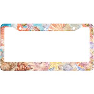 HOSNYE Ocean Sea Shells Beach License Plate Frame Summer Background Metal License Plate Cover Front Plates Frames Car Tag Frame for Women Men US Vehicles Standard