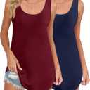 Huukeay 2 Pack Women Loose Fit Tank Tops, Racer Back Sleeveless Shirts, Casual Scoop Neck Plus Size Tank Top (Red,Large)