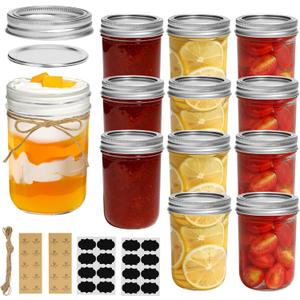 ComSaf Small Mason Jars 8 oz - 12 Pack, Regular Mouth Mason Jar with Lids and Seal Bands, Small Glass Canning Jar for Spice, Jam, Honey, Jelly, Dessert, Shower Wedding Favors, DIY Candles Decor