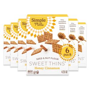 Simple Mills Honey Cinnamon Seed & Nut Flour Sweet Thins, Paleo Friendly & Delicious Sweet Thin Cookies, Good for Snacks, Nutrient Dense, 4.25oz, Pack of 6, BB JUL162026