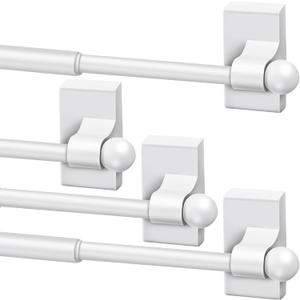 Yaocom 4 Pcs Magnetic Curtain Rods for Metal Door 28 to 48 Inch, 1/2" Multi-use Adjustable Appliance Magnetic Rod for Window Frames, Cabinets, Refrigerators, Dishwashers (White)