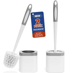 Holaloha Toilet Brush, 2 Pack Toilet Brush and Holder Set Bathroom Accessories, Toilet Bowl Brush and Holder for Bathroom, White