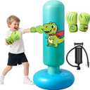 Inflatable Punching Bag for Kids: Qoosea 48 Inches Kids Punching Bags with Boxing Gloves & Air,Pump Blue Dinosaur Design Gift for Toddler & Kid Ages 3-10,Easy to Inflate,Durable Safe Punch Bag