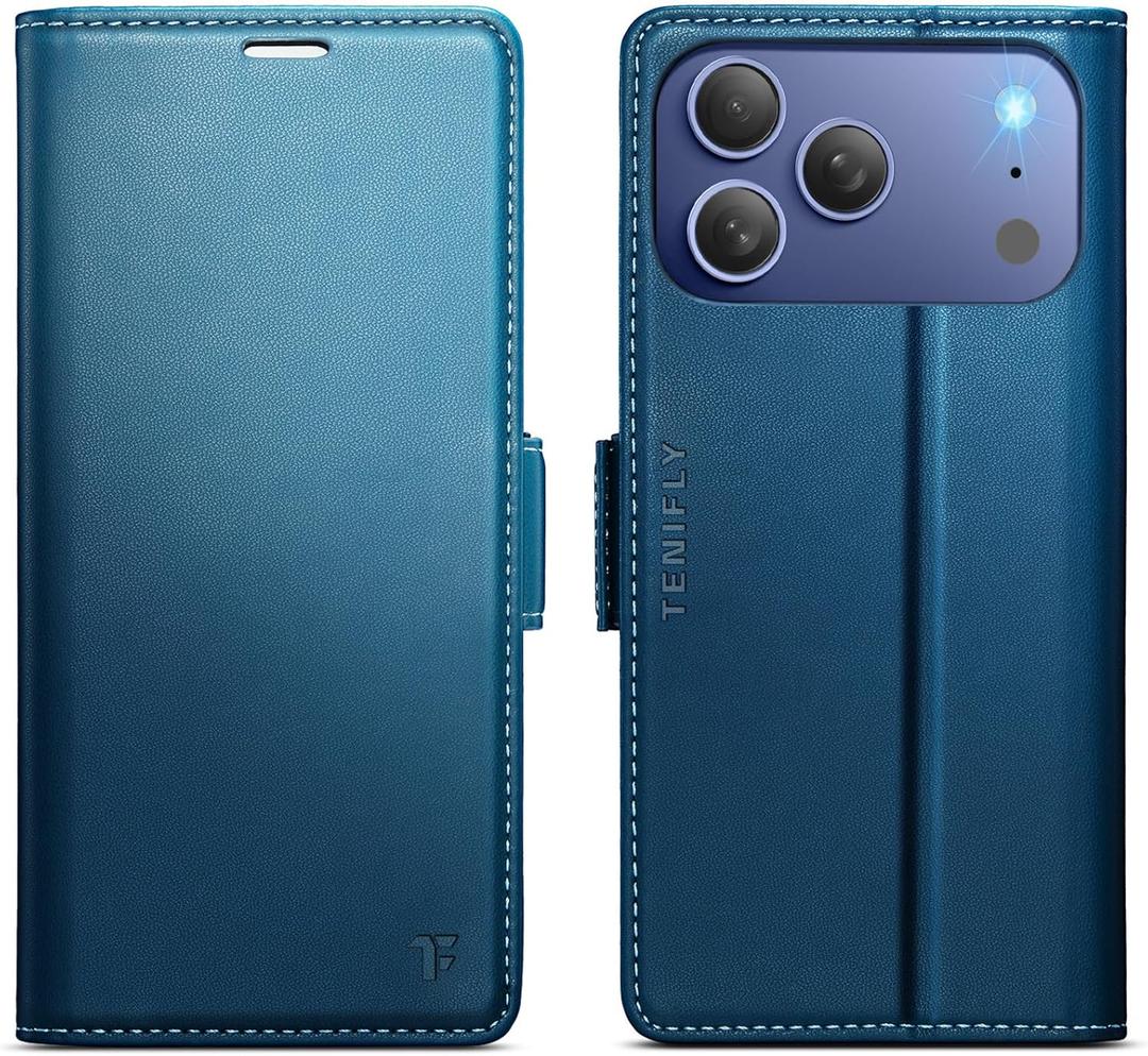 for iPhone 17 Pro Case Wallet with RFID Blocking Card Holder, PU Leather Kickstand Protective Flip Phone Cover Fit for iPhone 17 Pro 6.3" Blue