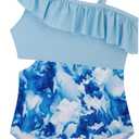 Girls One Piece Swimsuits Cutout Ruffle Bathing Suit Quick Dry Beach Swimwear with Adjustable Strap 5-14 Years (Marble)