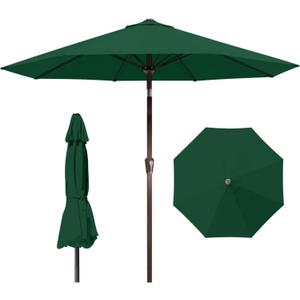 9ft Patio Umbrella with Push Button Tilt and Crank,Outdoor Market Table Umbrella UV Protection 8 Sturdy Ribs for Backyard,Garden,Pool,Deck(Dark Green)