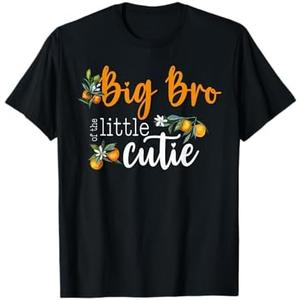 Big Brother Little Cutie Baby Shower Orange 1st Birthday T-Shirt, Small