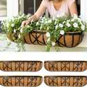 LaLaGreen 36 Inch, 4 Pack Window Boxes Planters – Large Black Metal Window Boxes for Outdoor Plant, Wall Mount Flower Pot with Coco Liner, Attach to House Fence Balcony Herb for Patio Porch Garden
