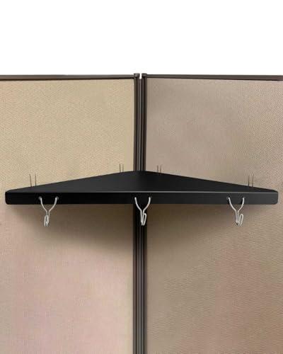 FEYRUN Metal Cubicle Corner Shelf with 3 Hooks for Office Fabric Walls, Hanging Organizer Shelves for Keys and Office Supplies, Space Saving Black Storage Shelf (1 Pack)
