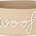 Sea Team Dog Toy Storage Basket with Handles, 16.5 x 11 x 7 Inches, 4.4 Gallons Large Cotton Rope Storage Bin, Shelf Basket, Organizer for Pet Chew Toys, Foods, Beige Woof