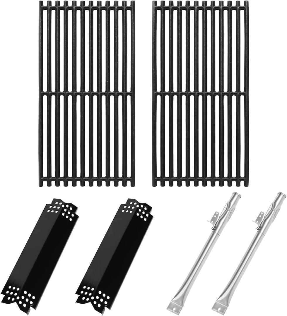 Hisencn Grill Parts for Nexgrill 2 Burner Nexgrill 720-0864 720-0864R Gas Grill Models, Porcelain Steel Heat Plate and Burner, Cast Iron Grill Grates