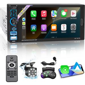 Single Din Car Stereo with Wireless Apple Carplay & Android Auto, 6.9" IPS Touchscreen Radio Bluetooth 5.2, Physical Knob Control, Waterproof Backup Camera, FM, Mirror Link, USB/Type-C, Navigation