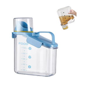 Clear Airtight Food Storage Containers, Cereal Dry Food Storage with Pour Spout and Measuring Cup Transparent Plastic Dispenser for Flour Rice Cereal Sugar (Blue,54oz)
