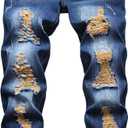 QIMYUM Mens Ripped Jeans, Distressed Destroyed Slim Fit Straight Leg Denim Pants (28, Dark Blue891)