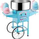 Cotton Candy Machine With Cart 1000W Flufftastic Floss Maker With Stainless-Steel Pan, Side Trays, And 13in Wheels By Great Northern Popcorn (Blue)
