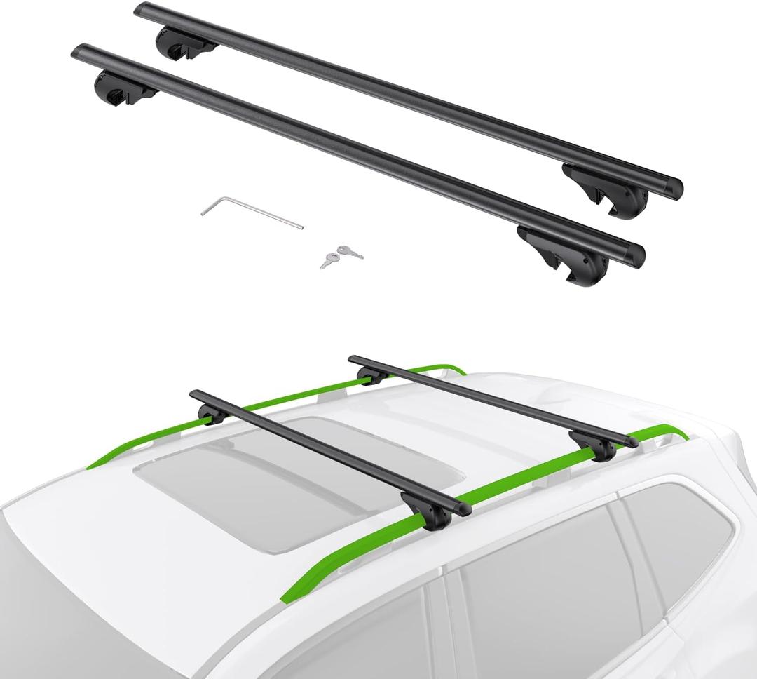 Universal Lockable Roof Rack Cross Bars, 52Adjustable Aluminum Crossbars with 200lbs Load Capacity for Car, Only Fit Raised Side Rails with Gap
